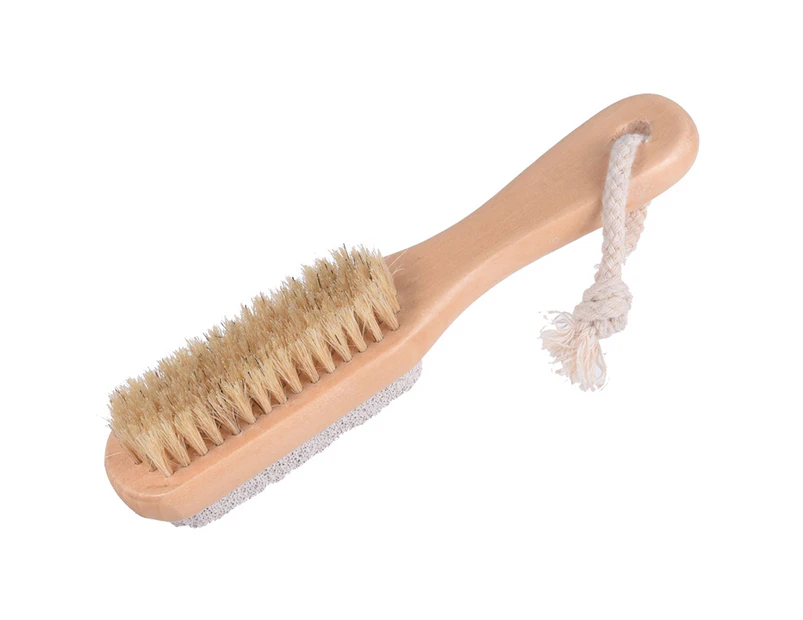 Foot Brush and Pumice Stone with Handle - For dry feet, dead skin calluses, exfoliator and scrubber - Natural bristles and stone with wooden handle