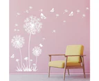 Dandelion Wall Stickers Flower Wall Decals Butterflies Flying Wall Decors Art Stickers for Bedroom Living Room Sofa Backdrop TV Wall Decor (White Dandelion