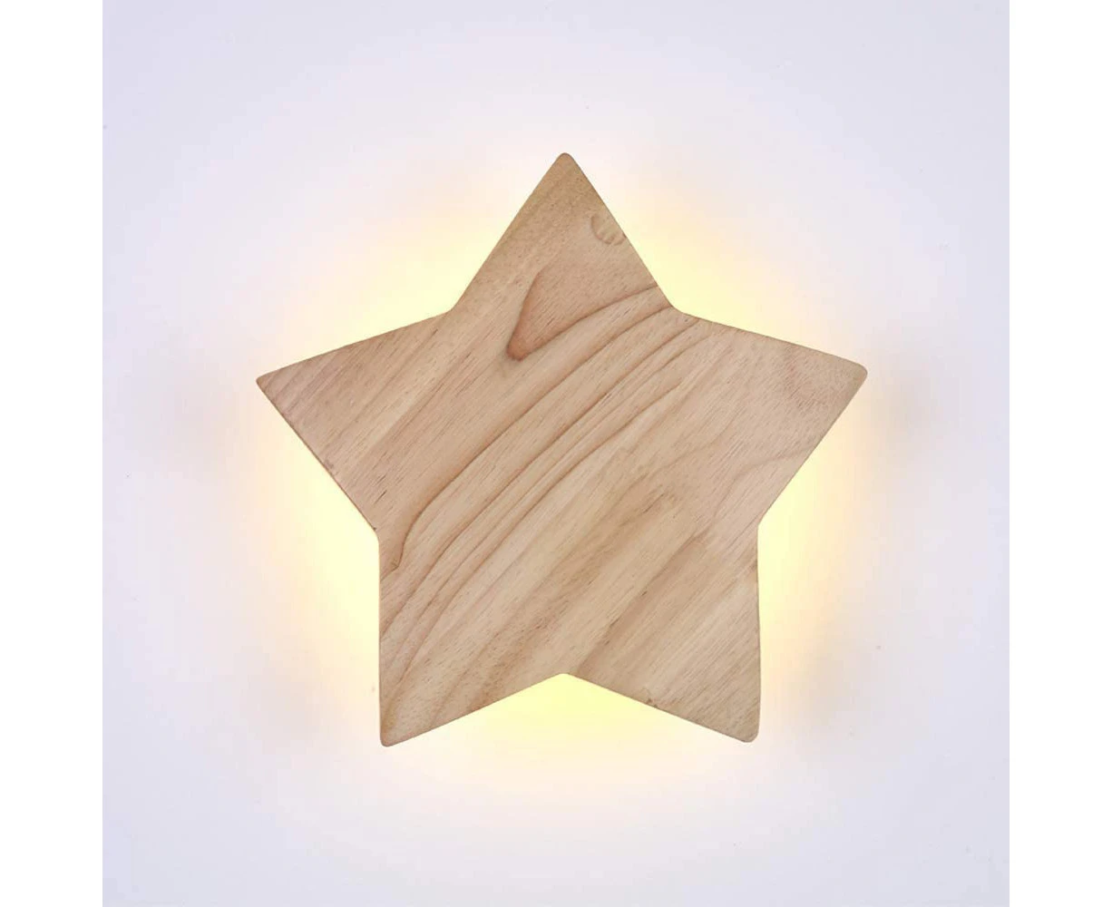 LED Wood Star Wall Lamp Modern Creative Cartoon Wall Lamp Night Light Bedside Lamps for Baby Kids Bedroom Living