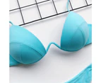 Spaghetti Straps Padded Underwire Sexy Bikini Triangle Bra High Waist Briefs Swimsuit for Water Activity-Blue