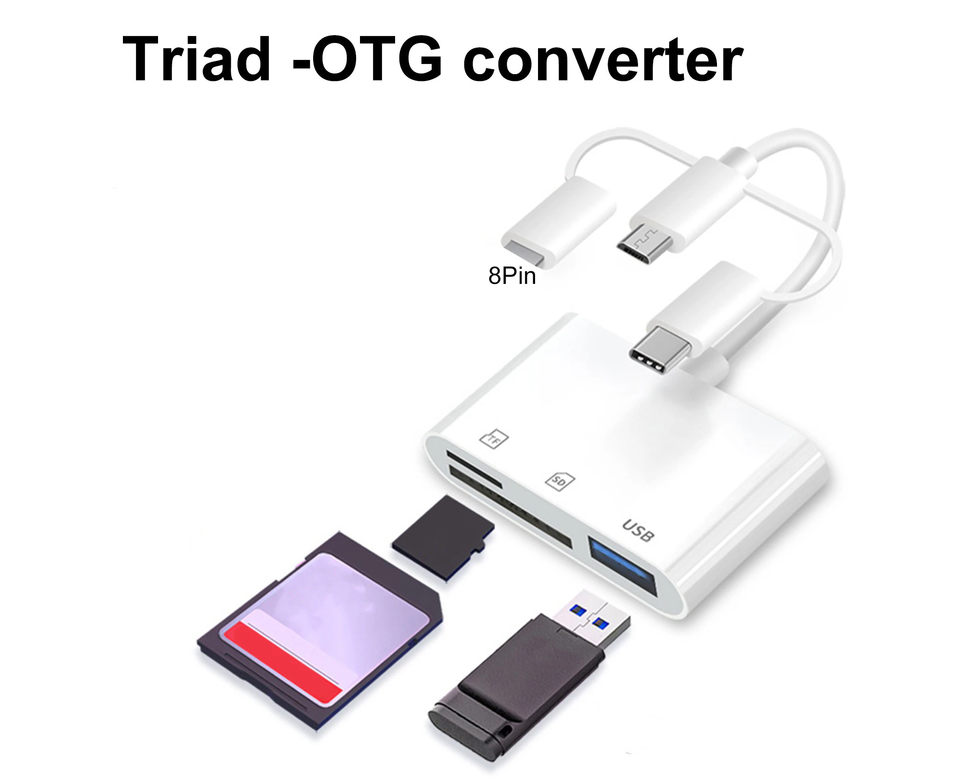 Card Reader Multifunctional High Speed 3 in 1 8Pin Type C Micro USB 3.0 SD Card TF OTG Card Reader Host Adapter for Mobile Phone