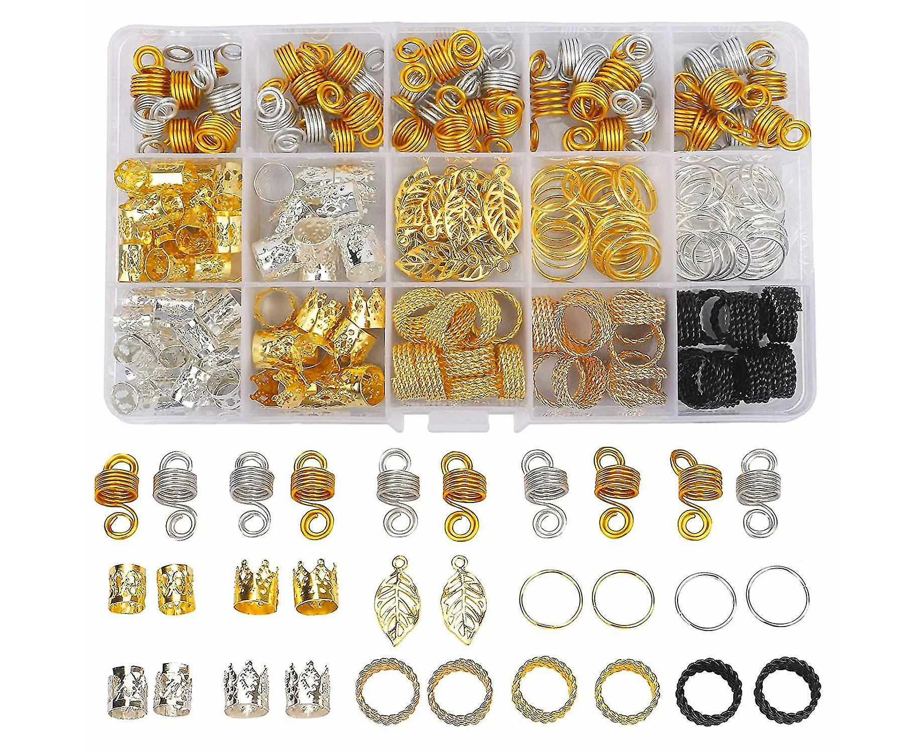 200pcs Beads For Hair Braids, Hair Jewelry For Women Braids, Metal Gold Braids Rings Cuffs Clips For