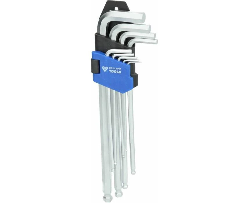 BRILLIANT TOOLS Allen Key Set, Inner Hexagonal Profile, Alloy Steel, Blue Silver, 225mm