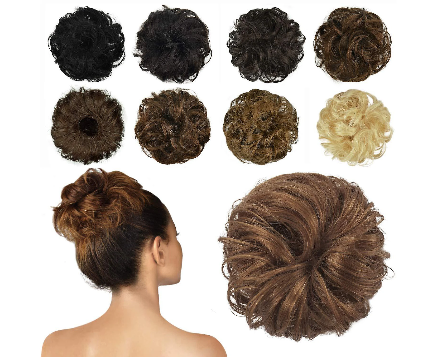 100% Human Hair Bun Extension, Messy Bun Hair Piece Curly Hair Scrunchies Chignon Ponytail Extensions Compatible With Women Girls Updo Donut Hairpiece