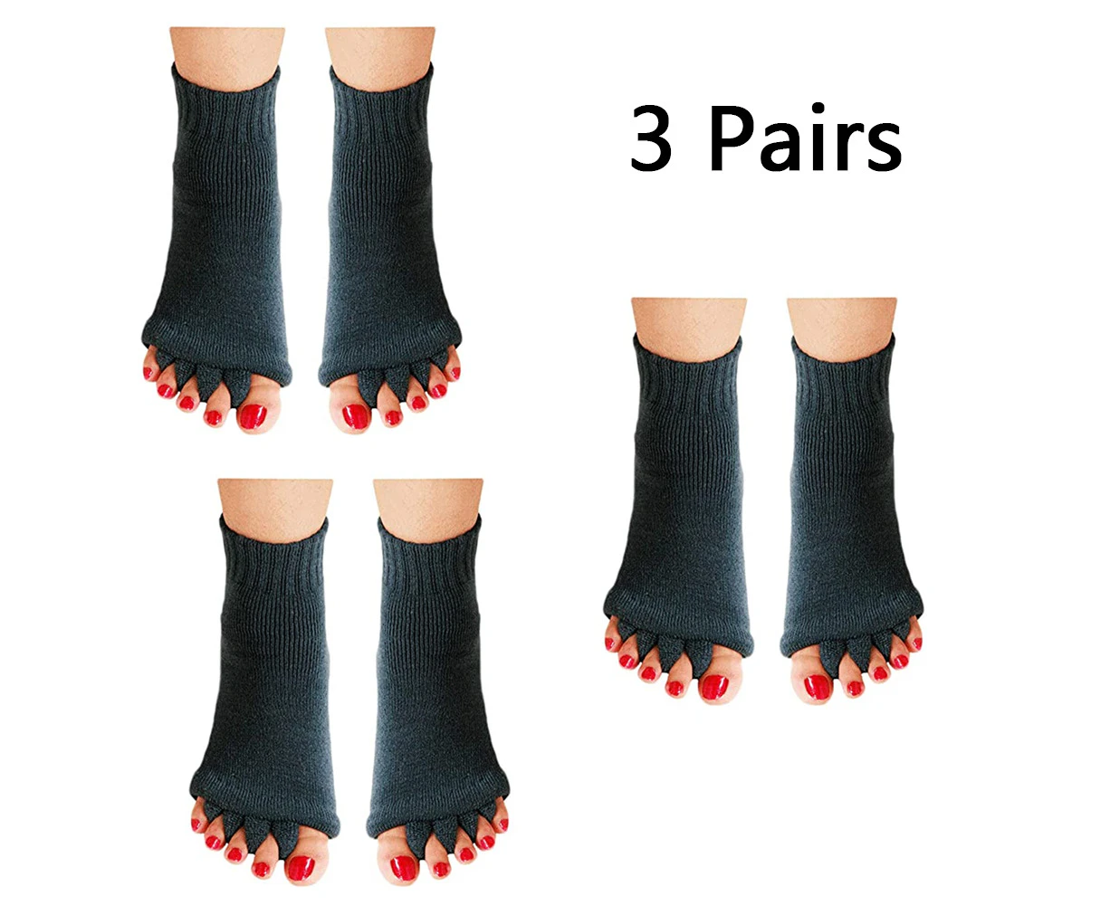 3 Pairs Toe Separator Yoga Gym Sports Massage Foot Alignment Socks - Blue gray