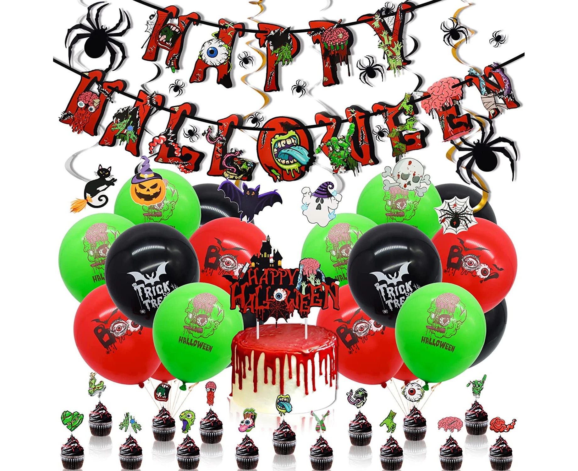 Halloween Party Decorations - 74Pcs Halloween Birthday Party Decorations - Halloween decorations with halloween balloons banners spiders - Halloween