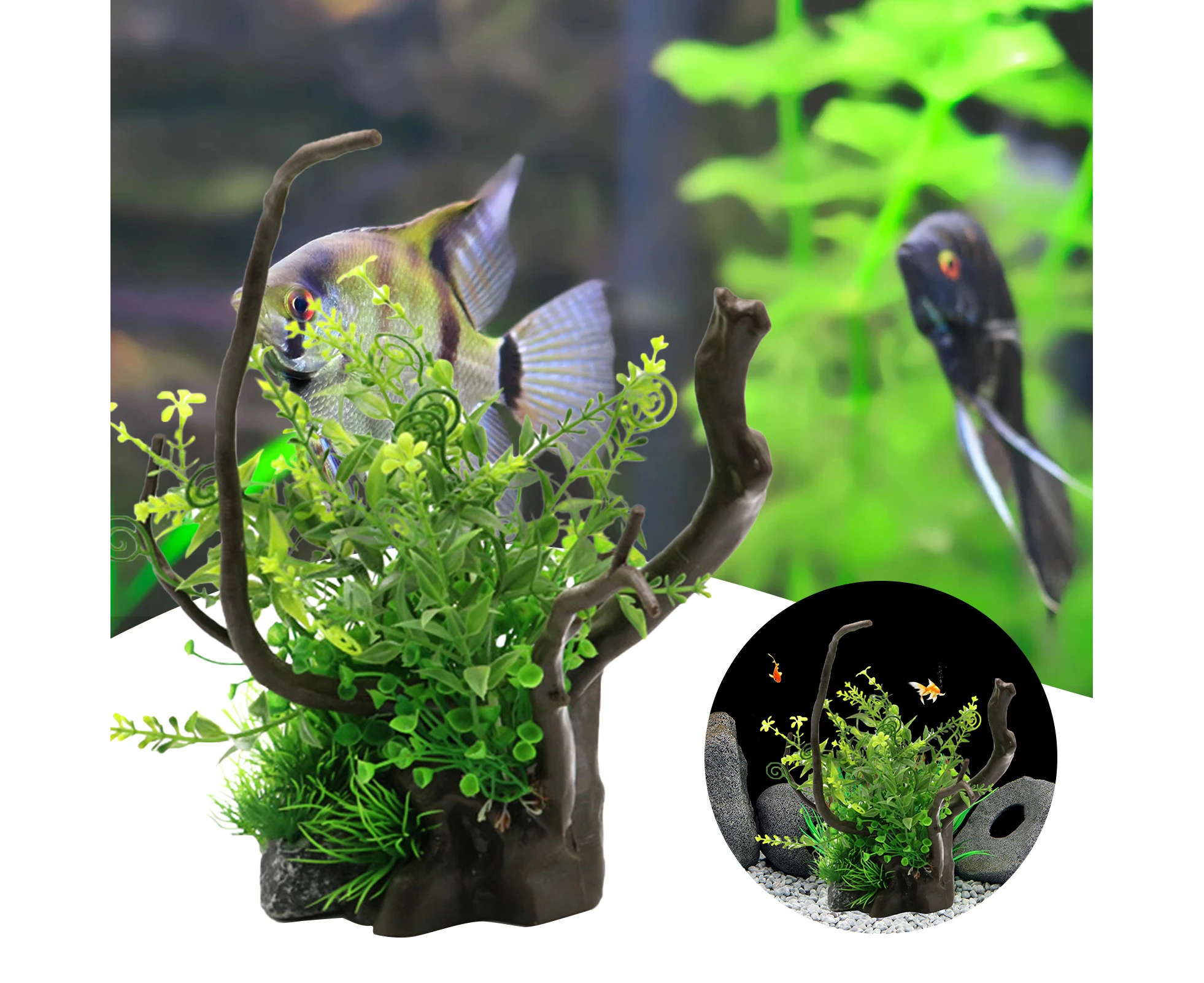 Simulation Artificial Plants Realistic Shape Decorative Crafts Aquarium Landscaping Artificial Water Weeds for Fish Tank-Green