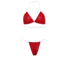 Transparent Strap Push-up Bikini Set Two Pieces Halter Triangle Bra High Waist Thong Swimwear for Beach-Red