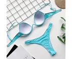 Spaghetti Straps Padded Underwire Sexy Bikini Triangle Bra High Waist Briefs Swimsuit for Water Activity-Blue