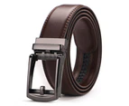 Mens Leather Belt Automatic Steel Buckle Detachable Waistband Cuttable Strap-Brown