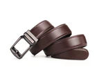 Mens Leather Belt Automatic Steel Buckle Detachable Waistband Cuttable Strap-Brown