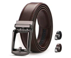 Mens Leather Belt Automatic Steel Buckle Detachable Waistband Cuttable Strap-Brown