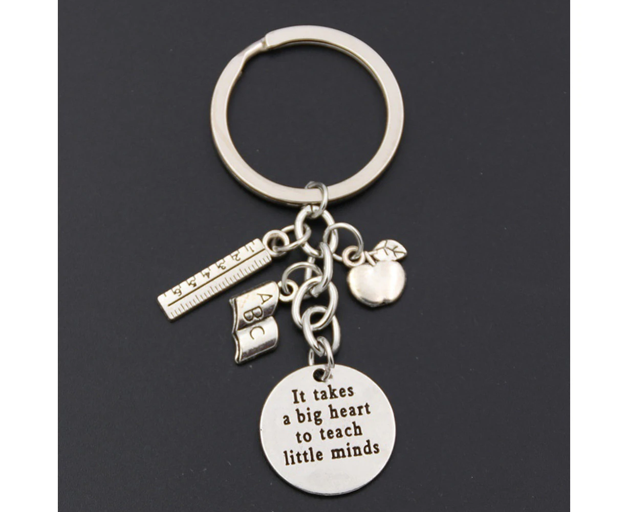 Big Heart to Teach Little Minds Car Key Ring Holder Keychain Teachers Day Gifts-Silver - Silver