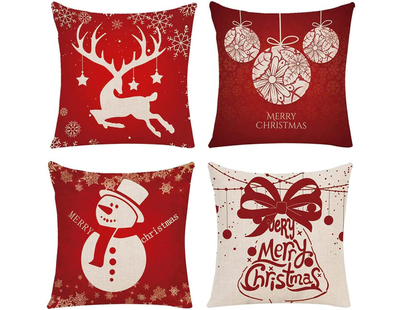 4 pieces 45x45 cm Christmas cushion cover, linen cushion cover, Christmas decorative cushion, Christmas cushion set