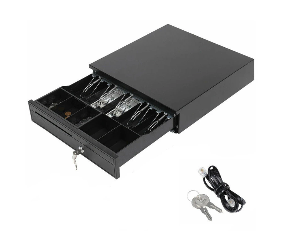 Manual Electronic Heavy Duty Cash Drawer Cash Register POS 5 Bills 5 Coins Slot Tray Lockable Box