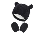 1 Set Baby Hat Glove Knitted Twisted Texture Lightweight Kid Bonnet Mitten Set for Home - Black