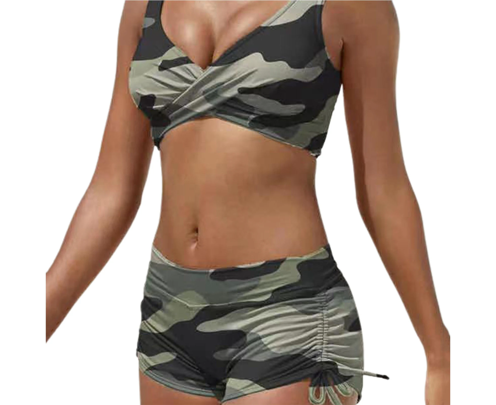 Bikini Trendy Split Polyester Casual Beach Women Swimsuit for Pool-Camouflage