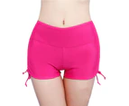 Side Drawstring Great Elasticity Swimming Trunks Beachwear Lady High Waist Diving Swimming Trunks for Water Activity-Rose Red