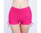 Side Drawstring Great Elasticity Swimming Trunks Beachwear Lady High Waist Diving Swimming Trunks for Water Activity-Rose Red