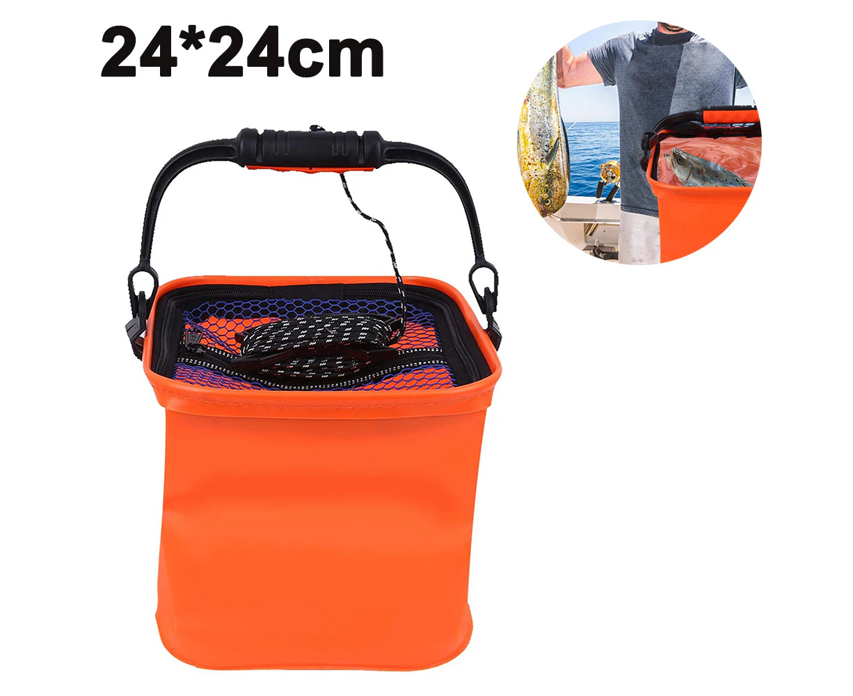 Collapsible Fishing Bucket Portable Fishing Water Pail for Camping Traveling Hiking Fishing Boating Gardening - Orange