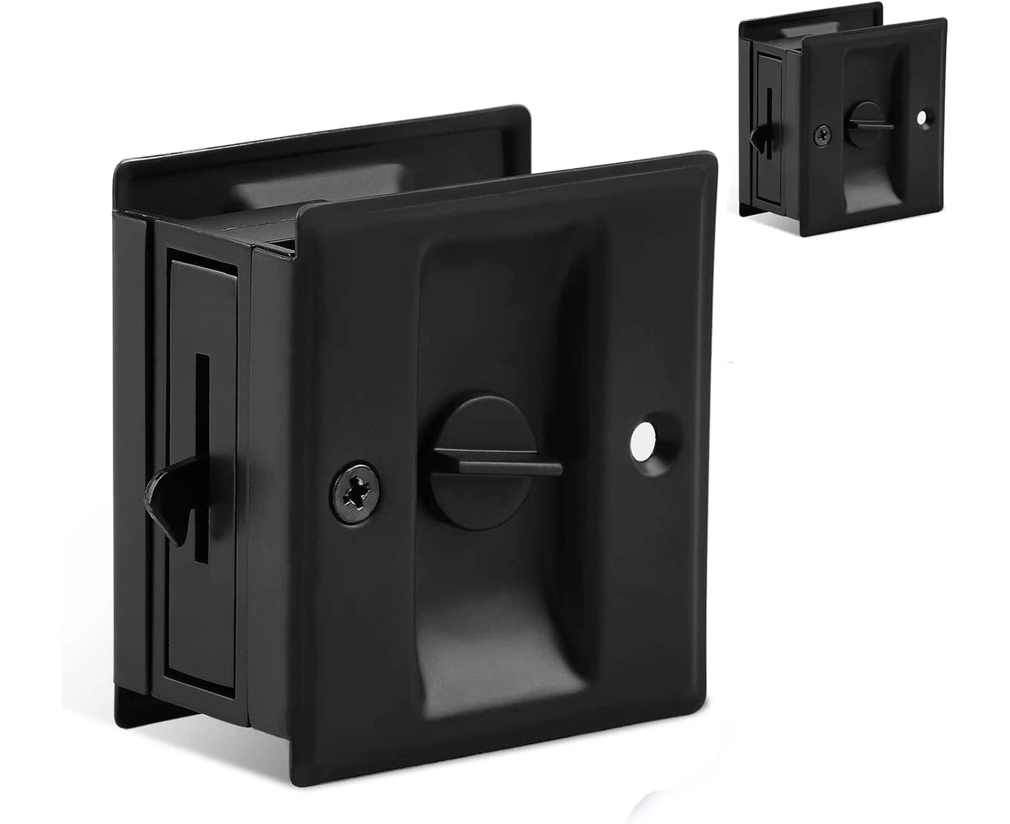 2 Pack Privacy Sliding Door Lock with Pull - Replace Old Or Damaged Pocket Door Locks Quickly and Easily, 2-3/4”x2-1/2”, for 1-3/8” Thickness Door, Black