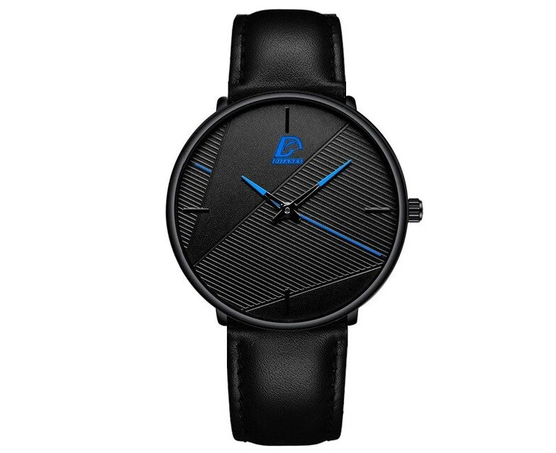 Watches for Mens 2022 Minimalist Men's Fashion Ultra-thin Black Watch Simple Men Business Quartz Wristwatch relogio masculino - Leather Black Blue