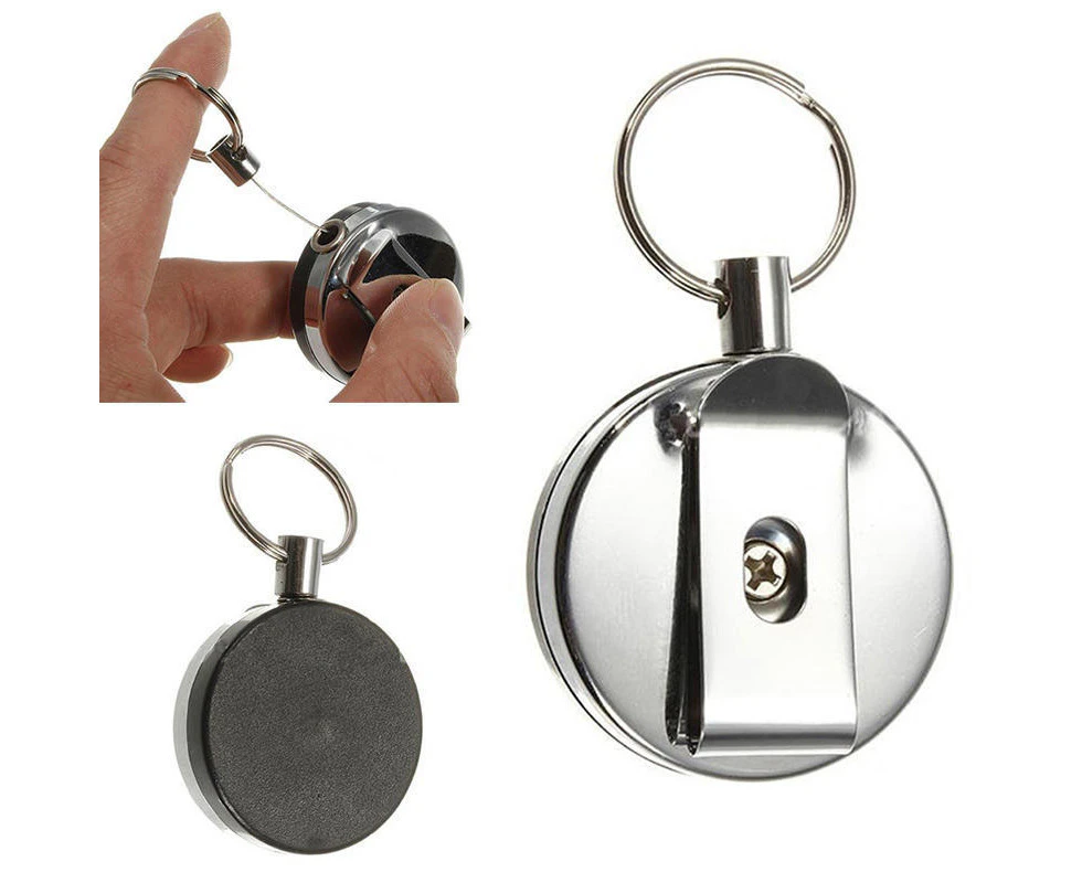 Retractable Metal Key Chain Card Badge Holder Steel Recoil Belt Clip Pull Keys Ring