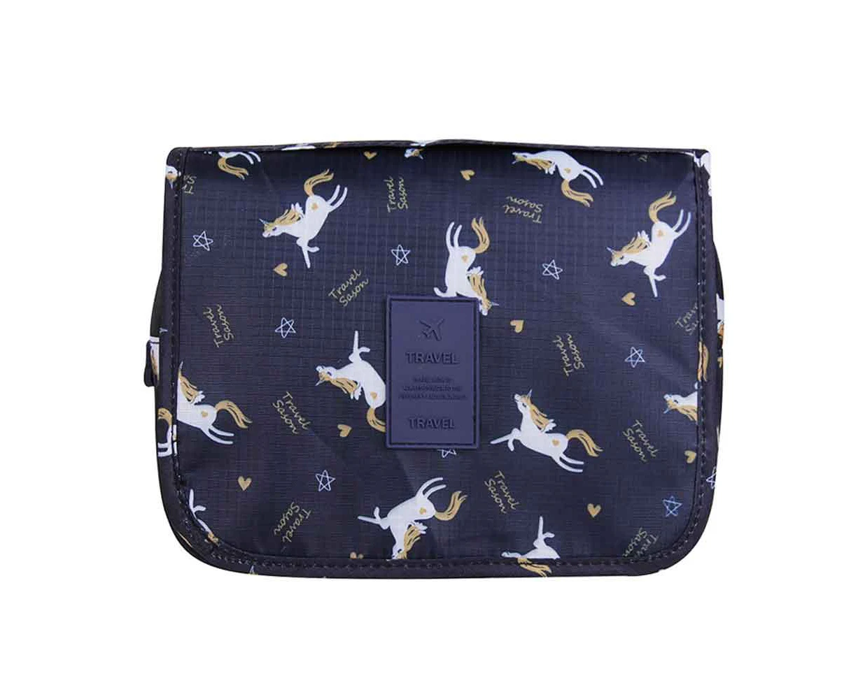 Youngshion Large Capacity Hanging Toiletry Wash Bag Portable Waterproof Makeup Cosmetic Organizer for Home and Travel - Navy Horse