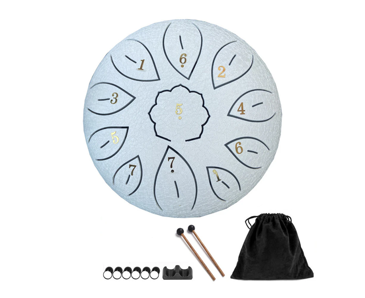 Tongue Drum, Steel Tongue Drum 11 Notes 6 Inch, Steel Drum C-Key, Worry Free Drum For Beginner Adult Kids,White