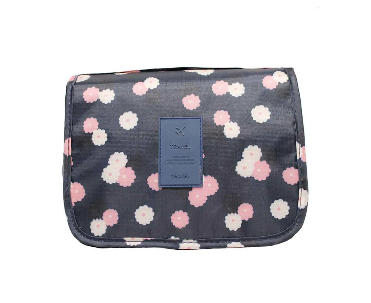 Youngshion Large Capacity Hanging Toiletry Wash Bag Portable Waterproof Makeup Cosmetic Organizer for Home and Travel - Black Flowers