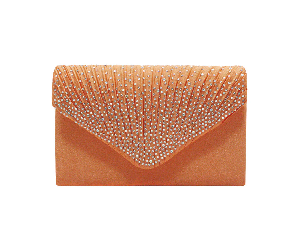 Woosien Shining Envelope Clutch Glitter Evening Handbag Orange