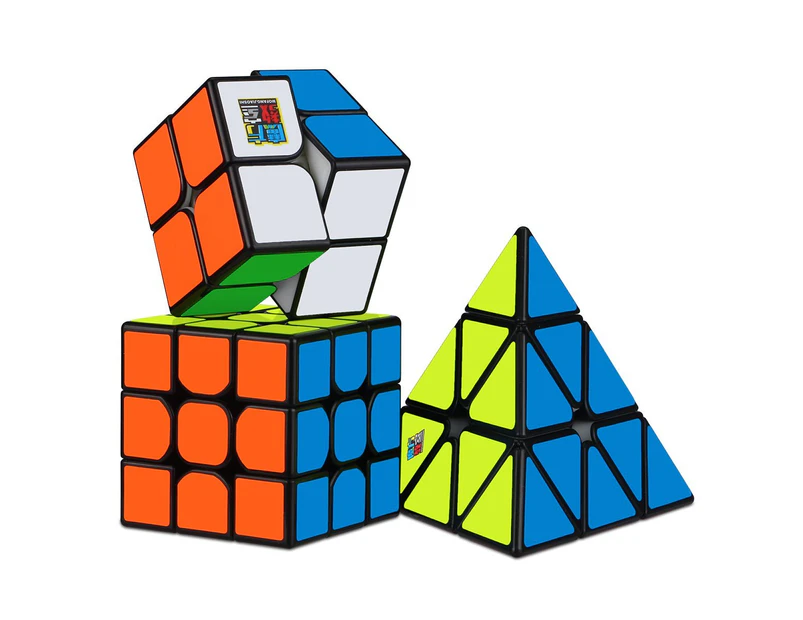 3Pcs Speed Cube Set, All Black Base Puzzles Magic Cube Set of 2x2x2 3x3x3 Pyramid Smooth Puzzle Cube