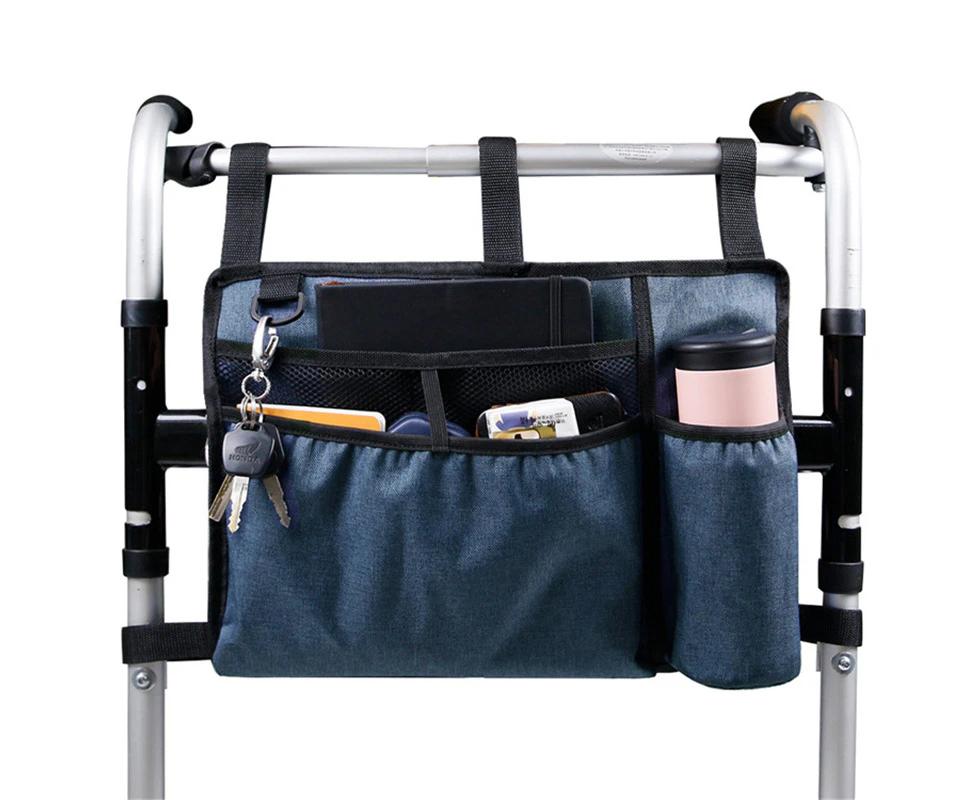 Wheelchair Side Organizer Storage Bag Armrest Pouch - Blue