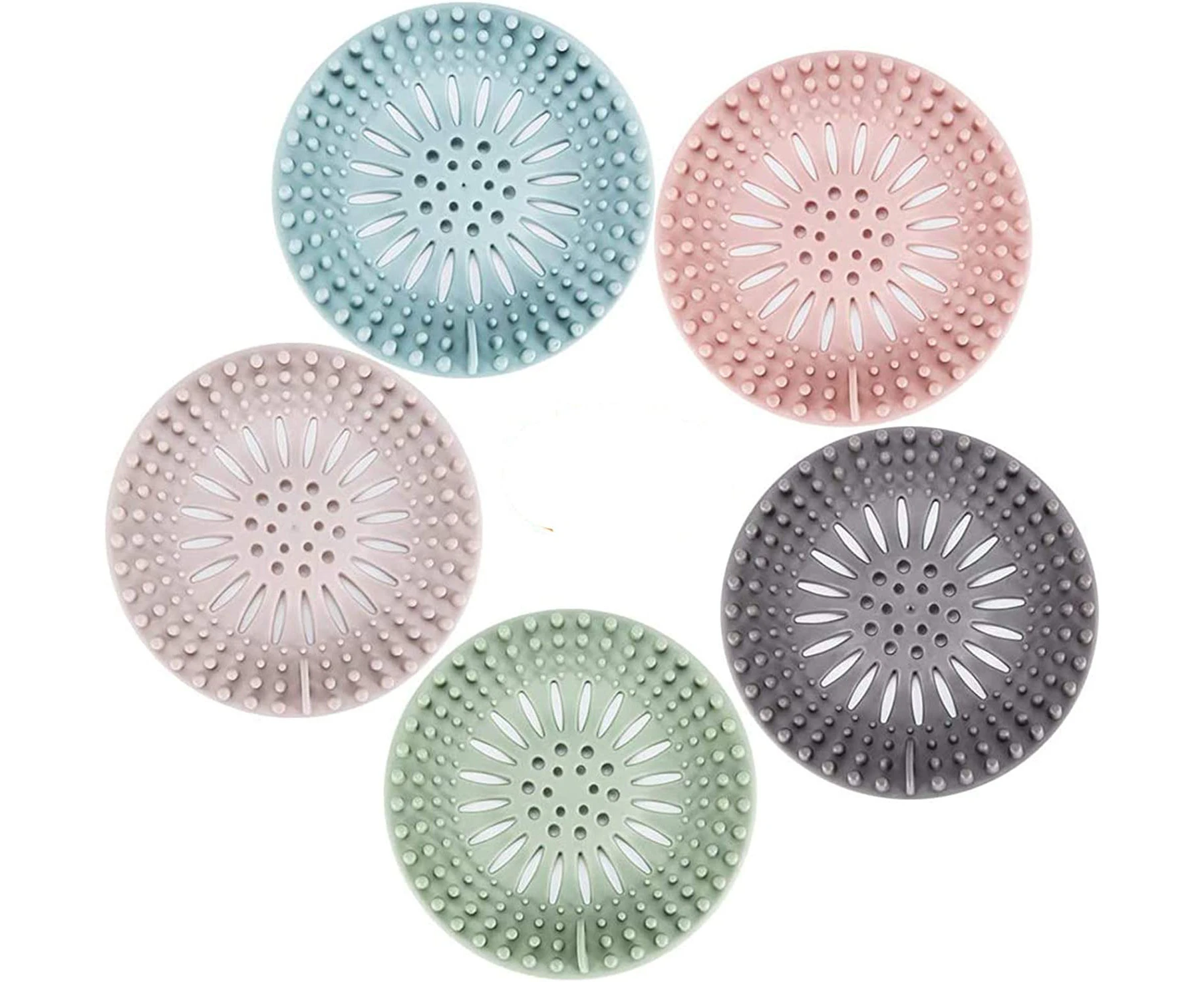 Hair Catcher Durable Silicone Hair Stopper Shower Drain Covers Easy to Install and Clean Suit for Bathroom Bathtub and Kitchen 5 Pack