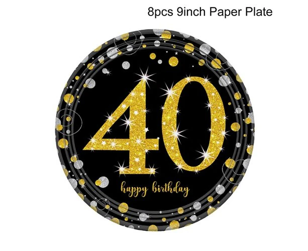 30th 40th 50th 60th Happy Birthday Party Decoration Balloon Birthday Banner Dispoable Tableware Birthday Party Supplies Adult - 9inch 40th plate