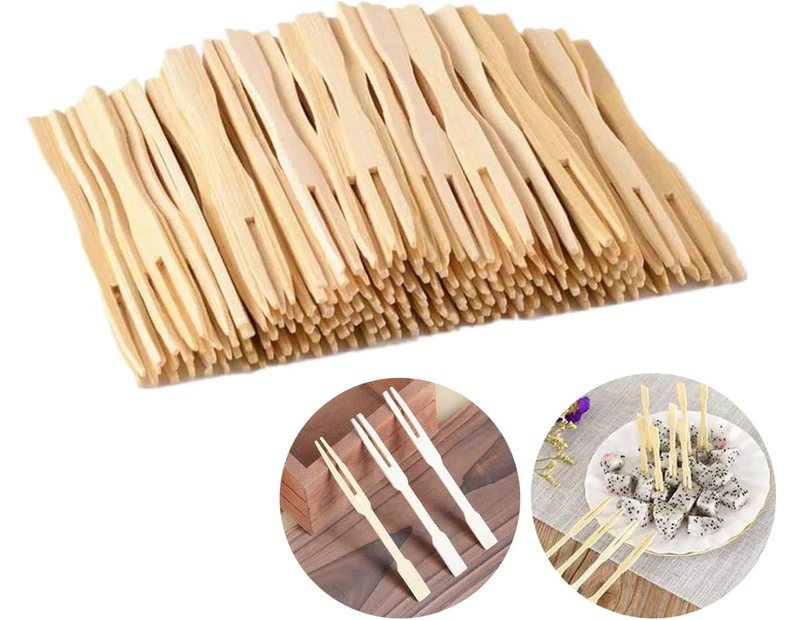 100 Pcs Biodegradable Bamboo Disposable Fruit Forks for Parties Banquets Buffets Catering and Daily Life