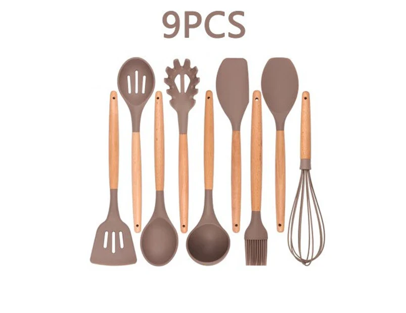 12PCS Silicone Kitchenware Cooking Utensils Set Heat Resistant Kitchen Non-Stick Cooking Utensils Baking Tools With Storage Box - Khaki