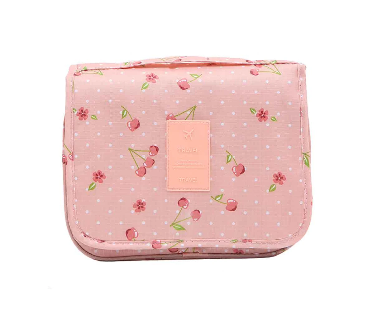 Youngshion Large Capacity Hanging Toiletry Wash Bag Portable Waterproof Makeup Cosmetic Organizer for Home and Travel - Pink Cherry