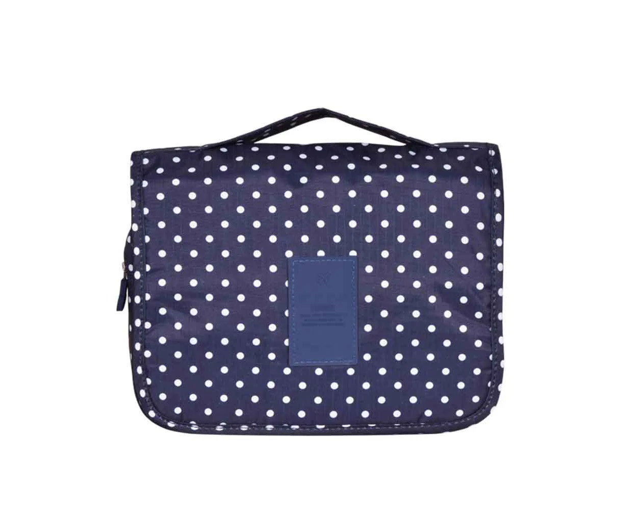 Youngshion Large Capacity Hanging Toiletry Wash Bag Portable Waterproof Makeup Cosmetic Organizer for Home and Travel - Navy Dots