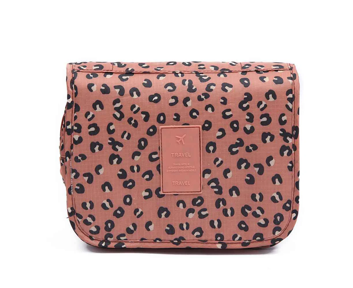 Youngshion Large Capacity Hanging Toiletry Wash Bag Portable Waterproof Makeup Cosmetic Organizer for Home and Travel - Pink Leopard