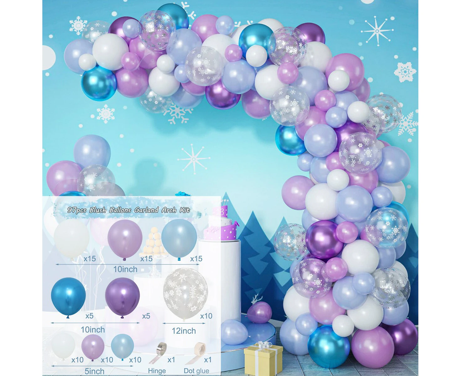 Flash snowflake ballon helium metallic frozen birthday party snow queen garland arch kit decorations baby shower balloon girl - Balloons 97pcs