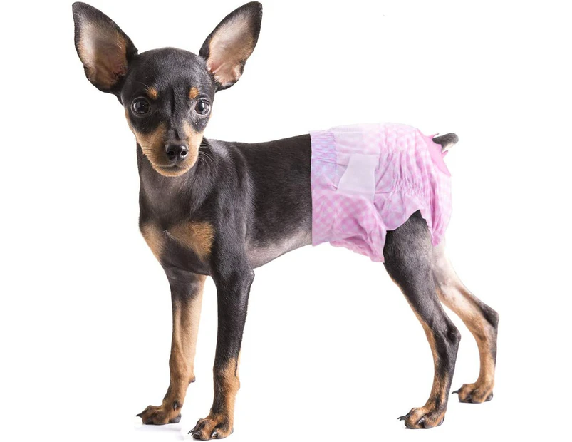 Doggy Diapers Female - Disposable Dog Diapers for Girl Puppies Cats, Pink Diapers 12-36pcs for Pets with Adjustable Tail Hole Cute-XS-12 Count Pink