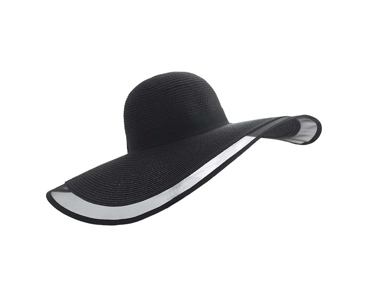 15CM Wide Brim Straw Hat Lace Beach Hats Women Fashion Ladies Summer UV Protection Foldable Sun Shade Cap Sunhat