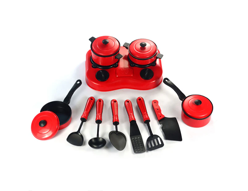 11Pcs Simulation Kitchen Cookware Pretend Role Play Toy for Kids Birthday Gift Red