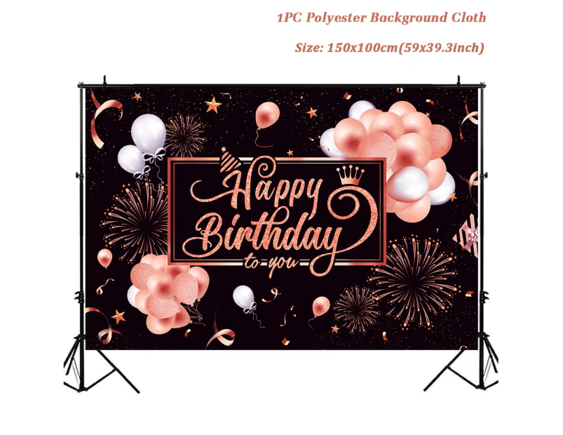 Happy Birthday Backdrop Banner Large Black Gold Balloon Star Poster Booth Backdrop Birthday photo Background Wall Party Decor - Style-02