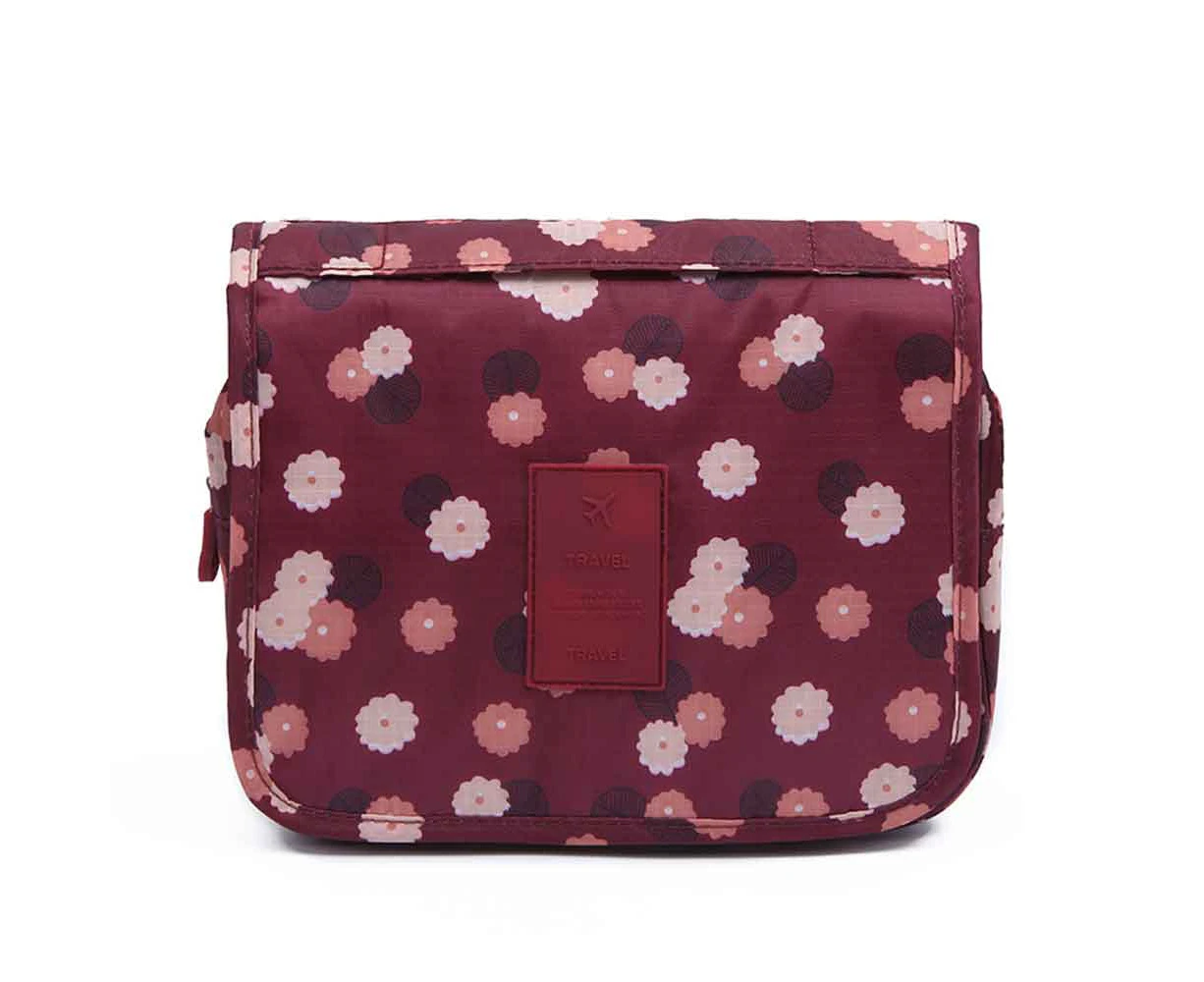 Youngshion Large Capacity Hanging Toiletry Wash Bag Portable Waterproof Makeup Cosmetic Organizer for Home and Travel - Wine Red Flowers