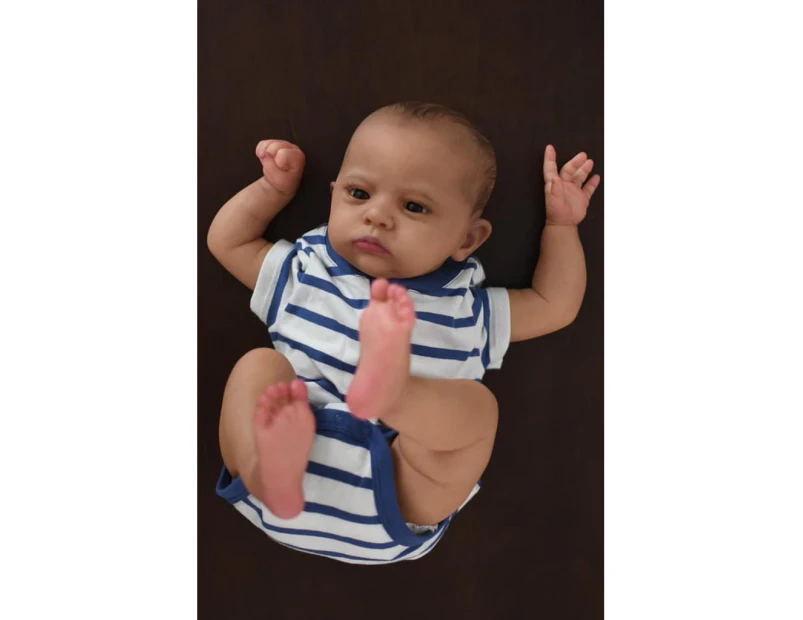 NPK 24inch Already Painted Finished Doll Reborn Baby Cameron in Dark Brown Skin Painted Hair Lifelike 3D Skin