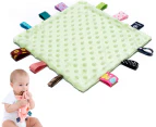 Baby Tags Security Blankets - 10"x10" Square Sensory Toys, for 0-12 Months Babies Boys and Girls-Green