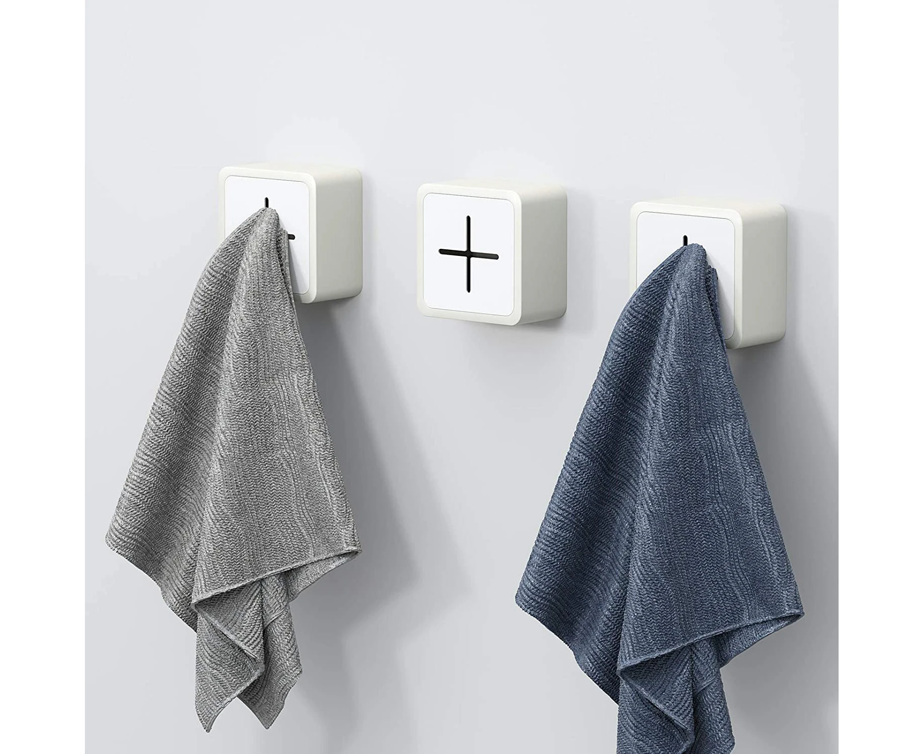 3 Pack Kitchen Towel Hooks - Self Adhesive Towel Holders for Kitchen,Wall Mounted Kids Hand Towel Hook,Ideal as Bathroom, Dish Towel Holders - White