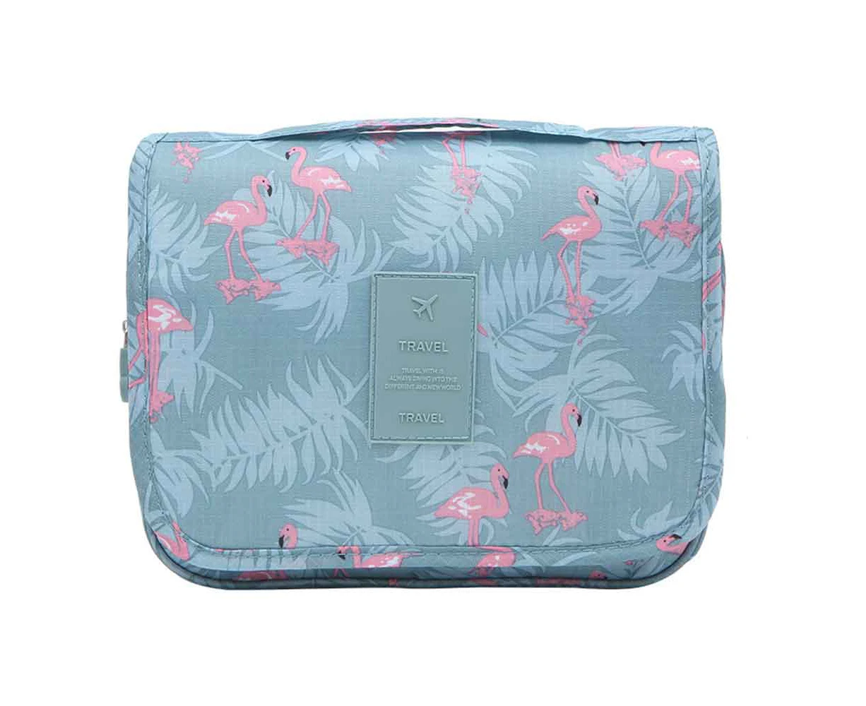 Youngshion Large Capacity Hanging Toiletry Wash Bag Portable Waterproof Makeup Cosmetic Organizer for Home and Travel - Blue Flamingo